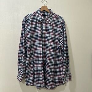 TOMMY HILFILGIER  MENS BUTTON DOWN DRESS SHIRT PLAID PURPLE Sz 17 34/35
